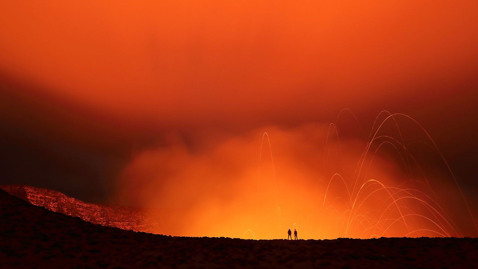 A volcano in Vanuatu spits molten lava
